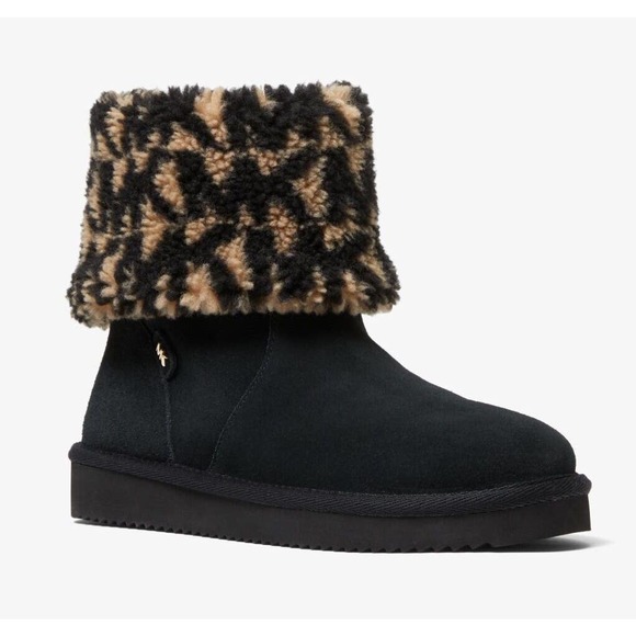 Michael Kors JULIA Faux Suede/Shearling Ankle Boot Bootie Black 5 Nib - Picture 1 of 7